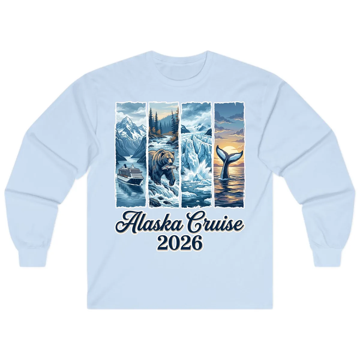 Alaska Cruise 2026 Scenic Adventure Collage Long Sleeve in Light Blue