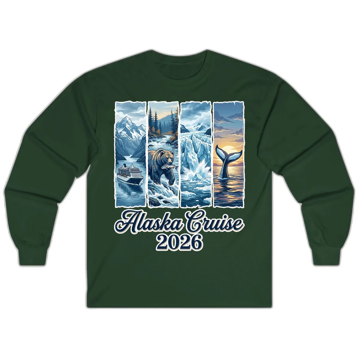 Alaska Cruise 2026 Scenic Adventure Collage Long Sleeve in Forest Green
