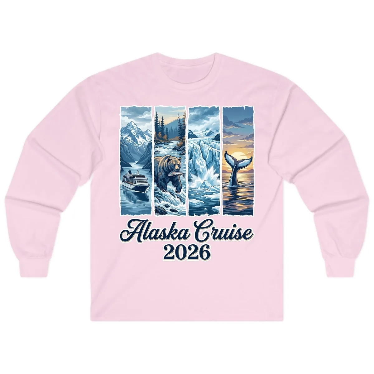 Alaska Cruise 2026 Scenic Adventure Collage Long Sleeve in Light Pink