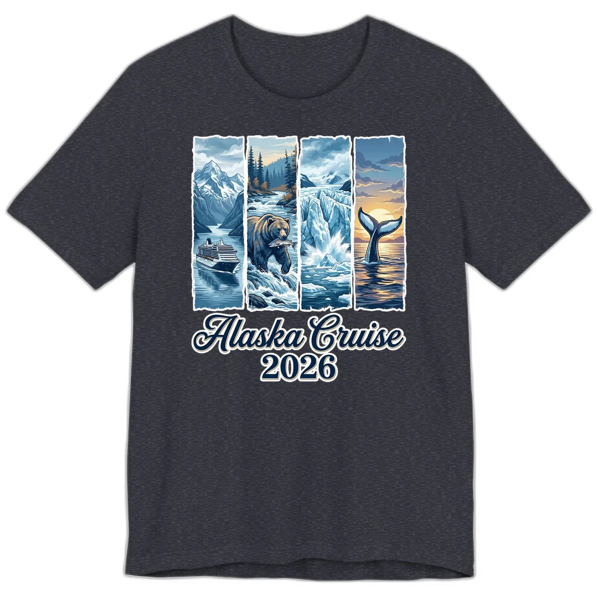 Alaska Cruise 2026 Scenic Adventure Collage Premium T-Shirt in Heather Navy