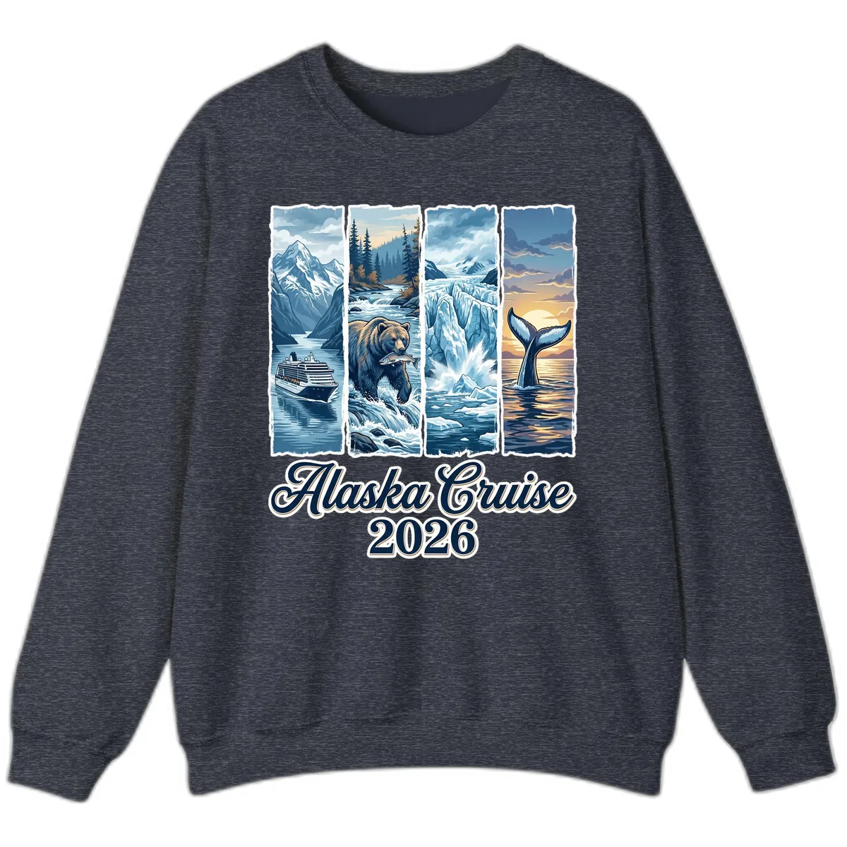 Alaska Cruise 2026 Scenic Adventure Collage Sweatshirt in Heather Sport Dark Navy