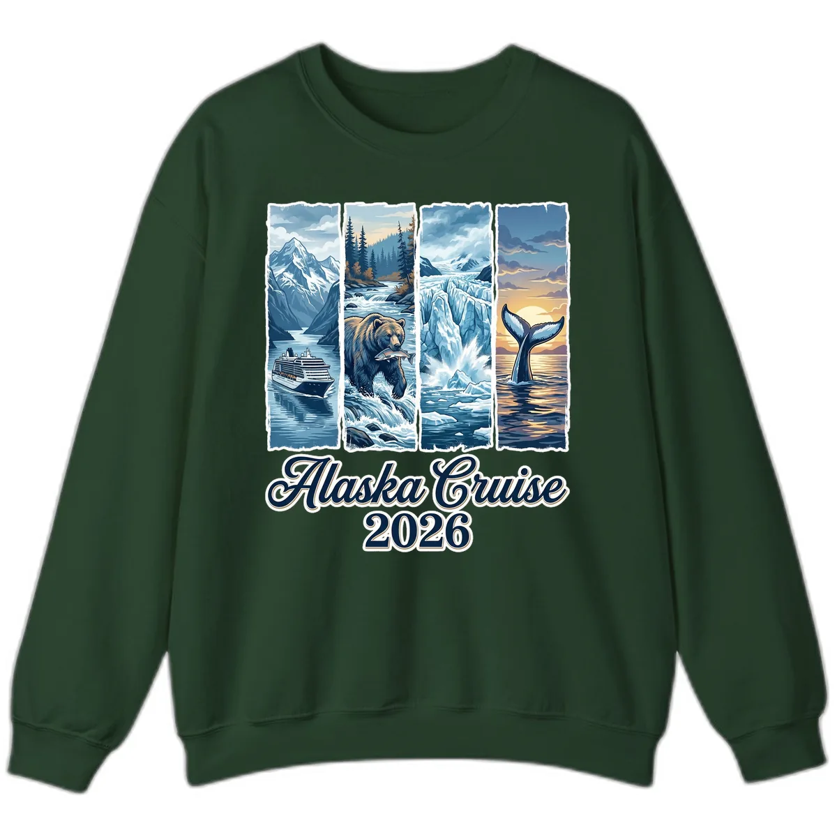 Alaska Cruise 2026 Scenic Adventure Collage Sweatshirt in Forest Green
