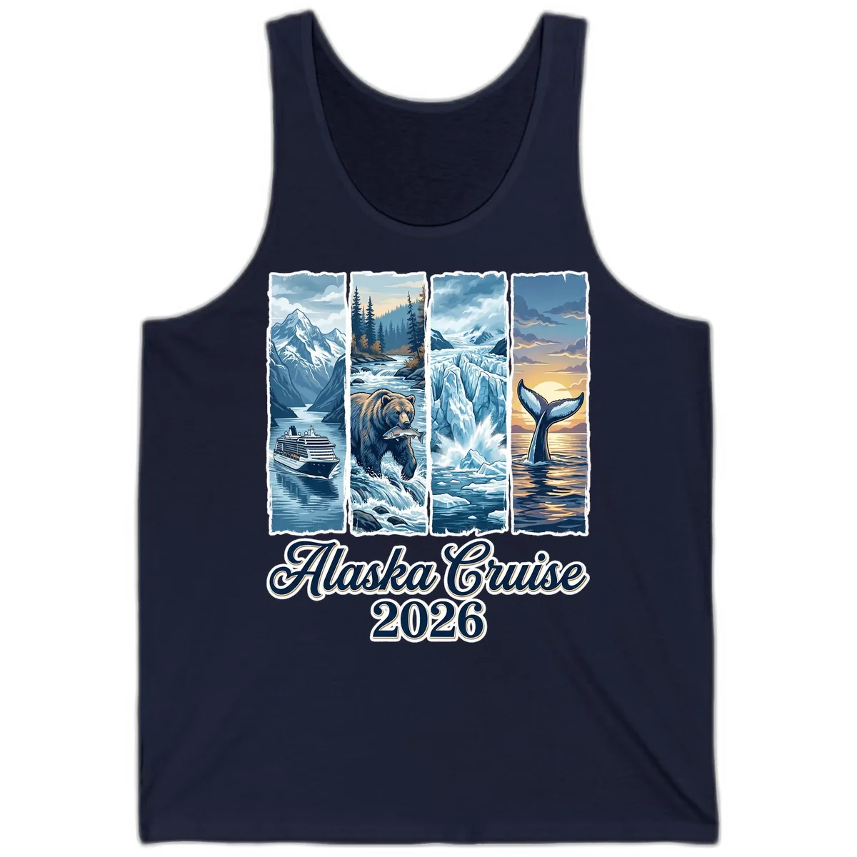 Alaska Cruise 2026 Scenic Adventure Collage Tank in Navy