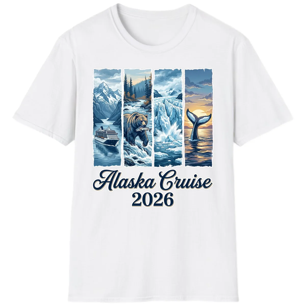 Alaska Cruise 2026 Scenic Adventure Collage T-Shirt in White