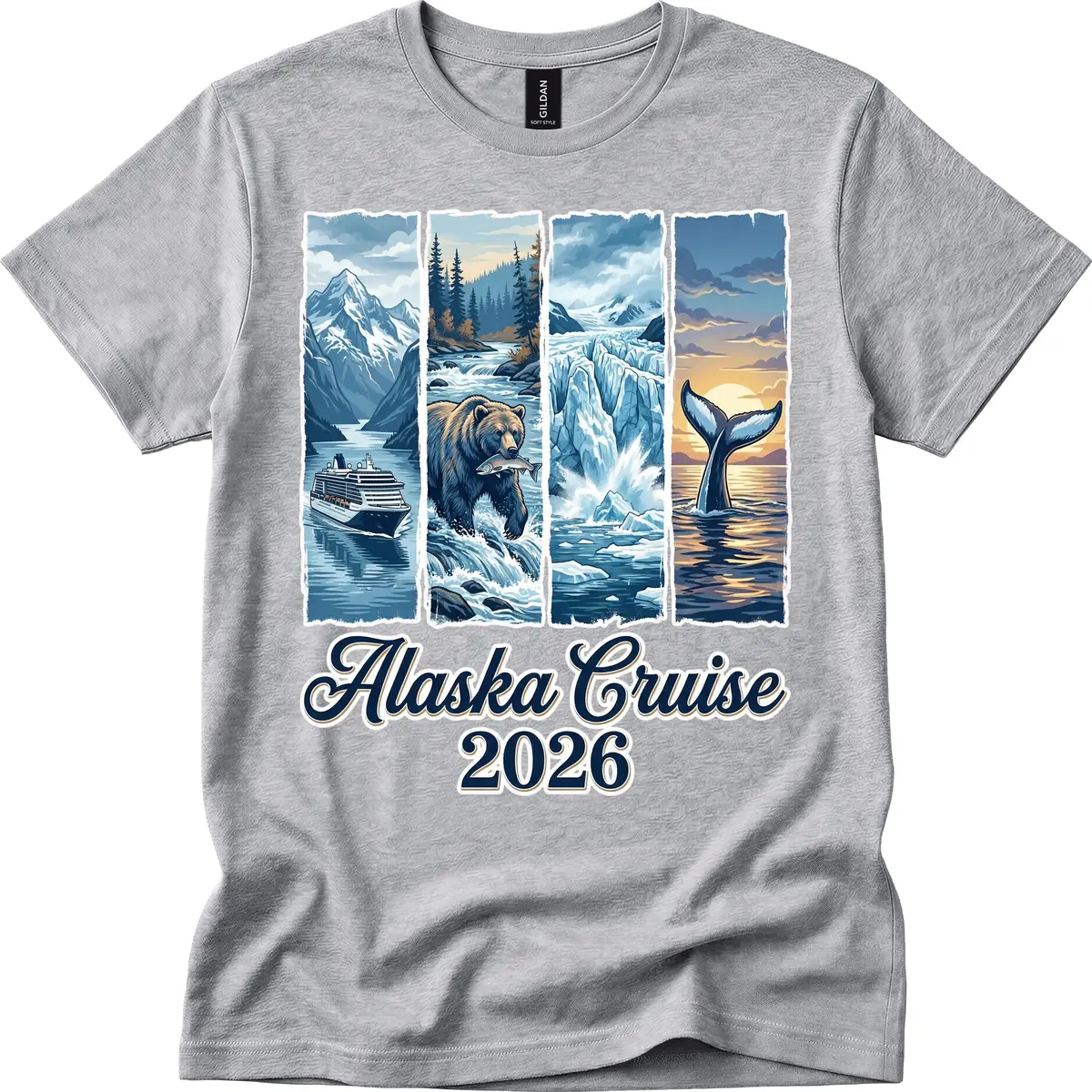Alaska Cruise 2026 Scenic Adventure Collage T-Shirt in Sport Grey