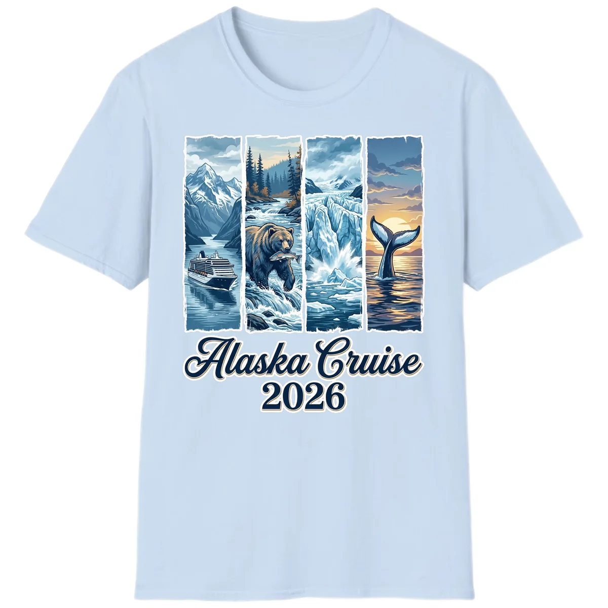 Alaska Cruise 2026 Scenic Adventure Collage T-Shirt in Light Blue