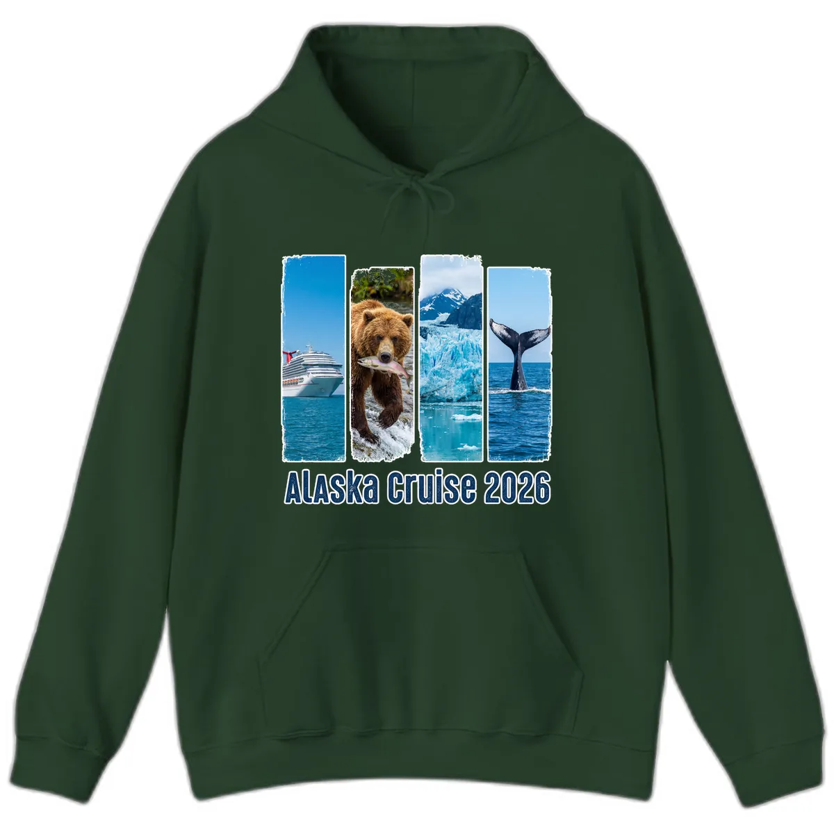 Alaska Cruise 2026 Adventure Panels Hoodie in Forest Green