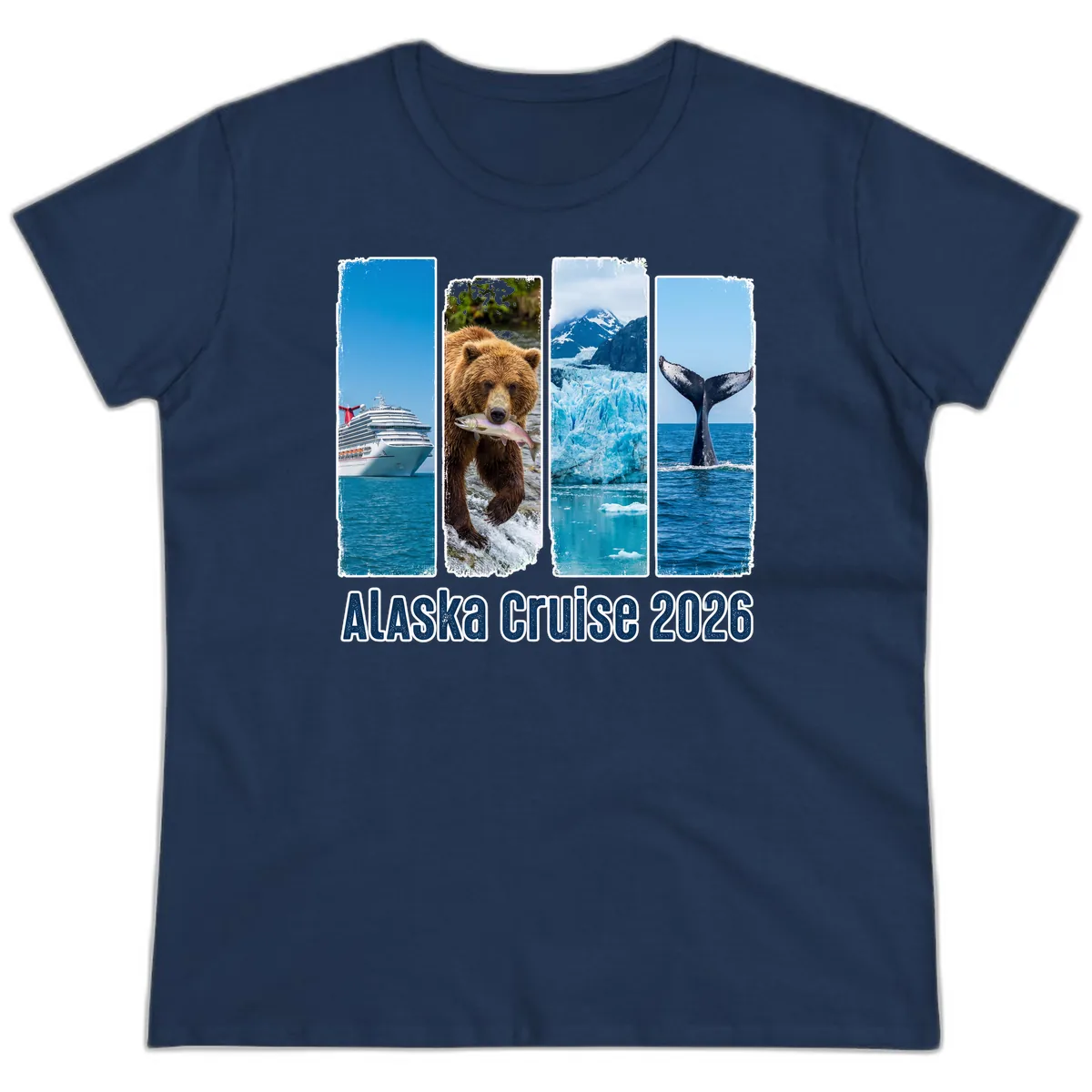 Alaska Cruise 2026 Adventure Panels Ladies Tee in Navy