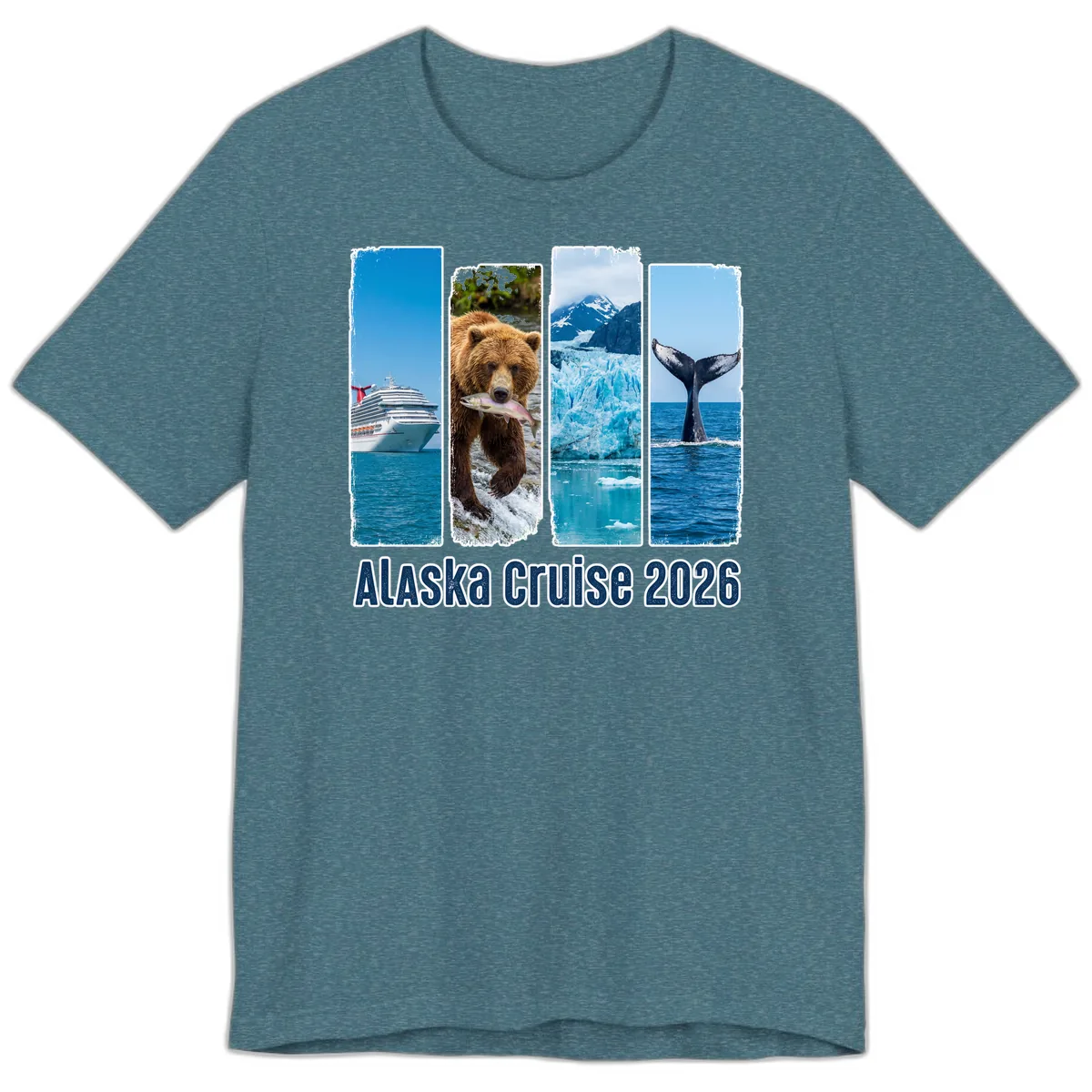 Alaska Cruise 2026 Adventure Panels Premium T-Shirt in Heather Deep Teal