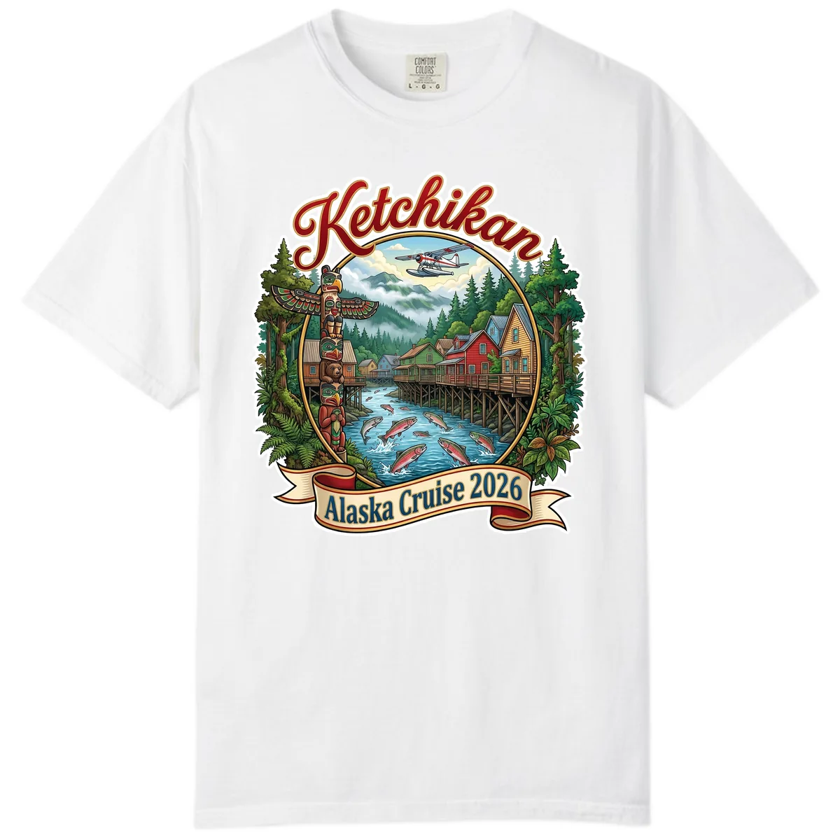 Ketchikan Alaska Cruise 2026 Scenic Illustration Comfort Color in White
