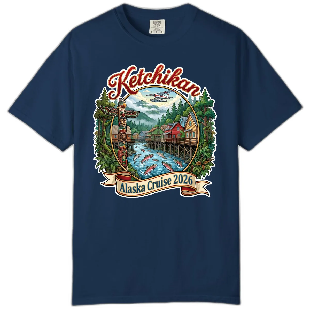 Ketchikan Alaska Cruise 2026 Scenic Illustration Comfort Color in Navy