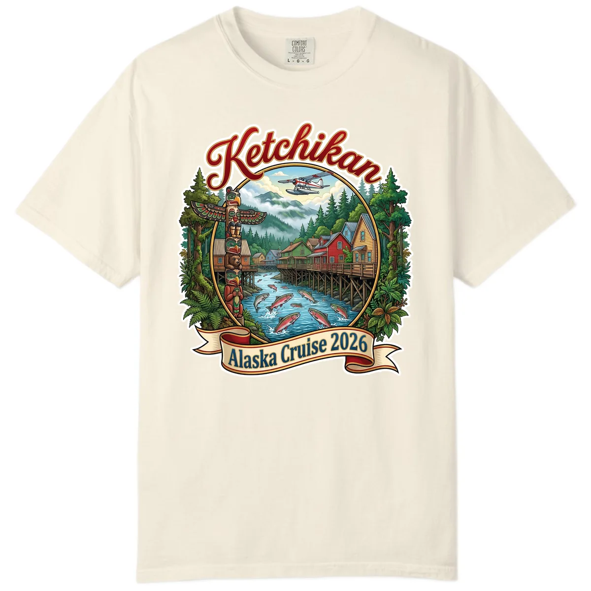 Ketchikan Alaska Cruise 2026 Scenic Illustration Comfort Color in Ivory