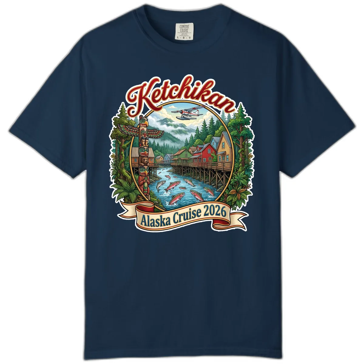 Ketchikan Alaska Cruise 2026 Scenic Illustration Comfort Color in True Navy