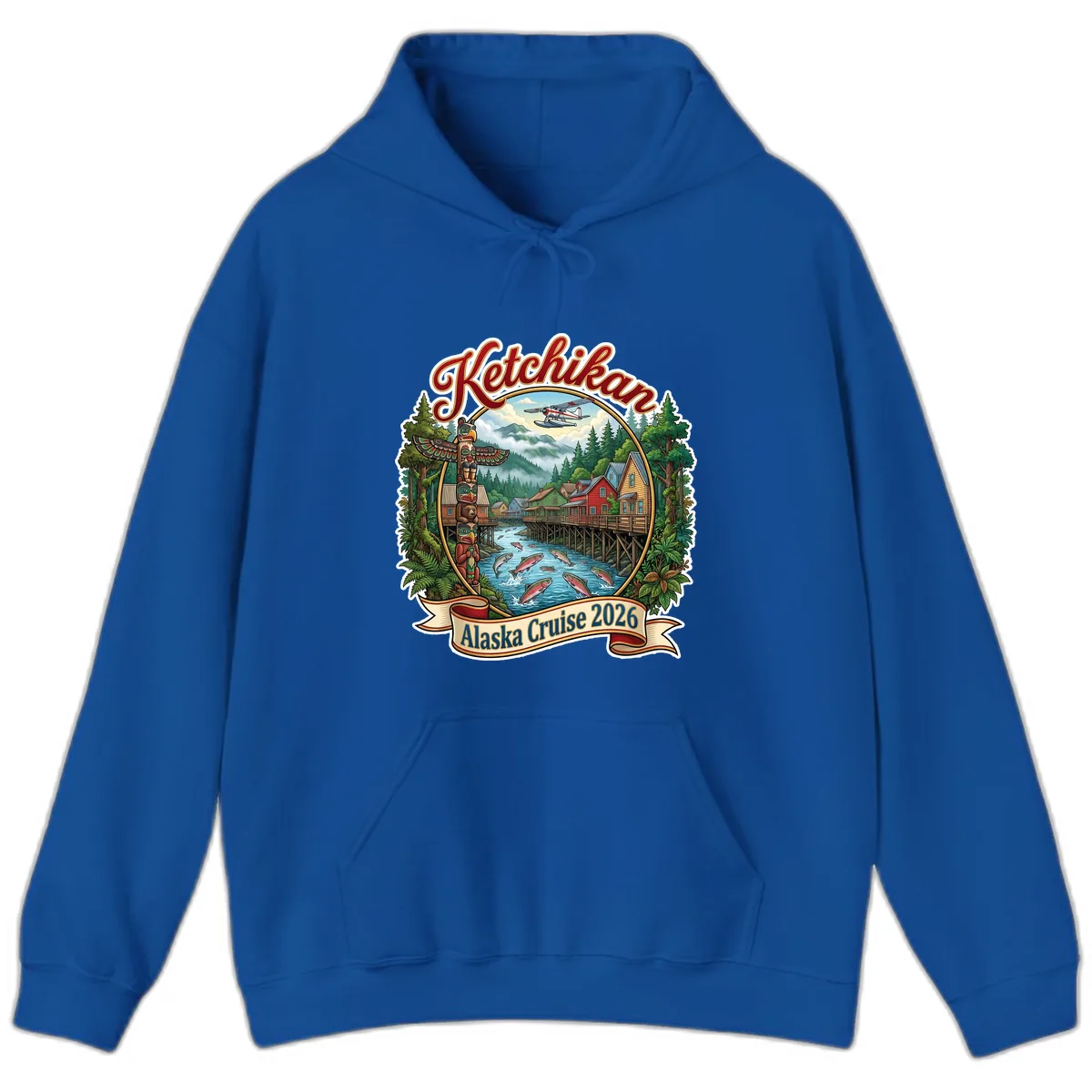 Ketchikan Alaska Cruise 2026 Scenic Illustration Hoodie in Royal