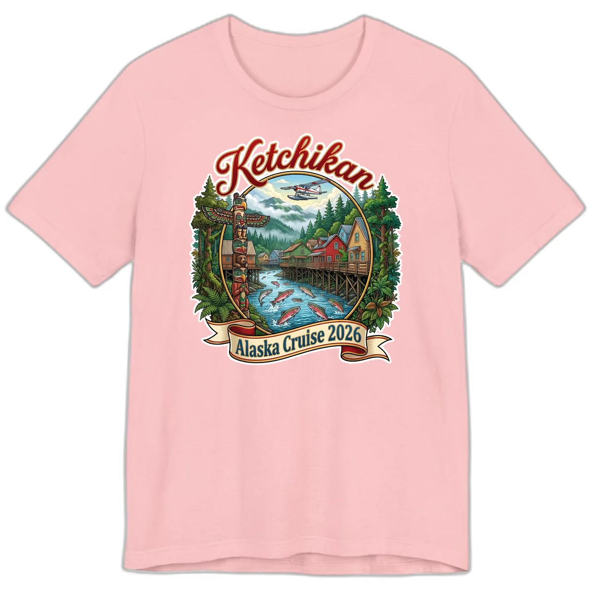 Ketchikan Alaska Cruise 2026 Scenic Illustration Premium T-Shirt in Pink
