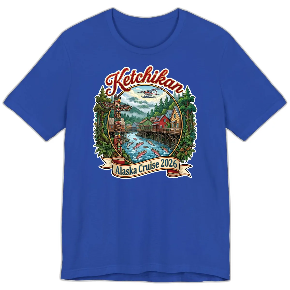 Ketchikan Alaska Cruise 2026 Scenic Illustration Premium T-Shirt in True Royal