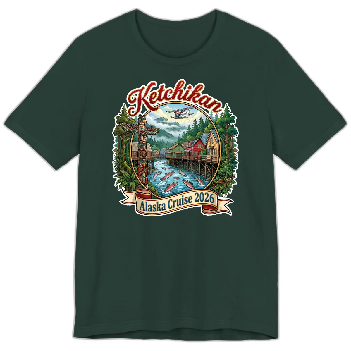 Ketchikan Alaska Cruise 2026 Scenic Illustration Premium T-Shirt in Forest