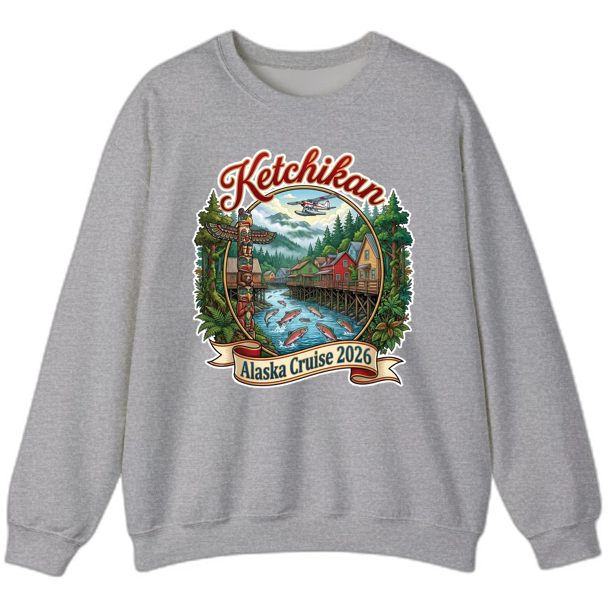 Ketchikan Alaska Cruise 2026 Scenic Illustration Sweatshirt in Sport Grey
