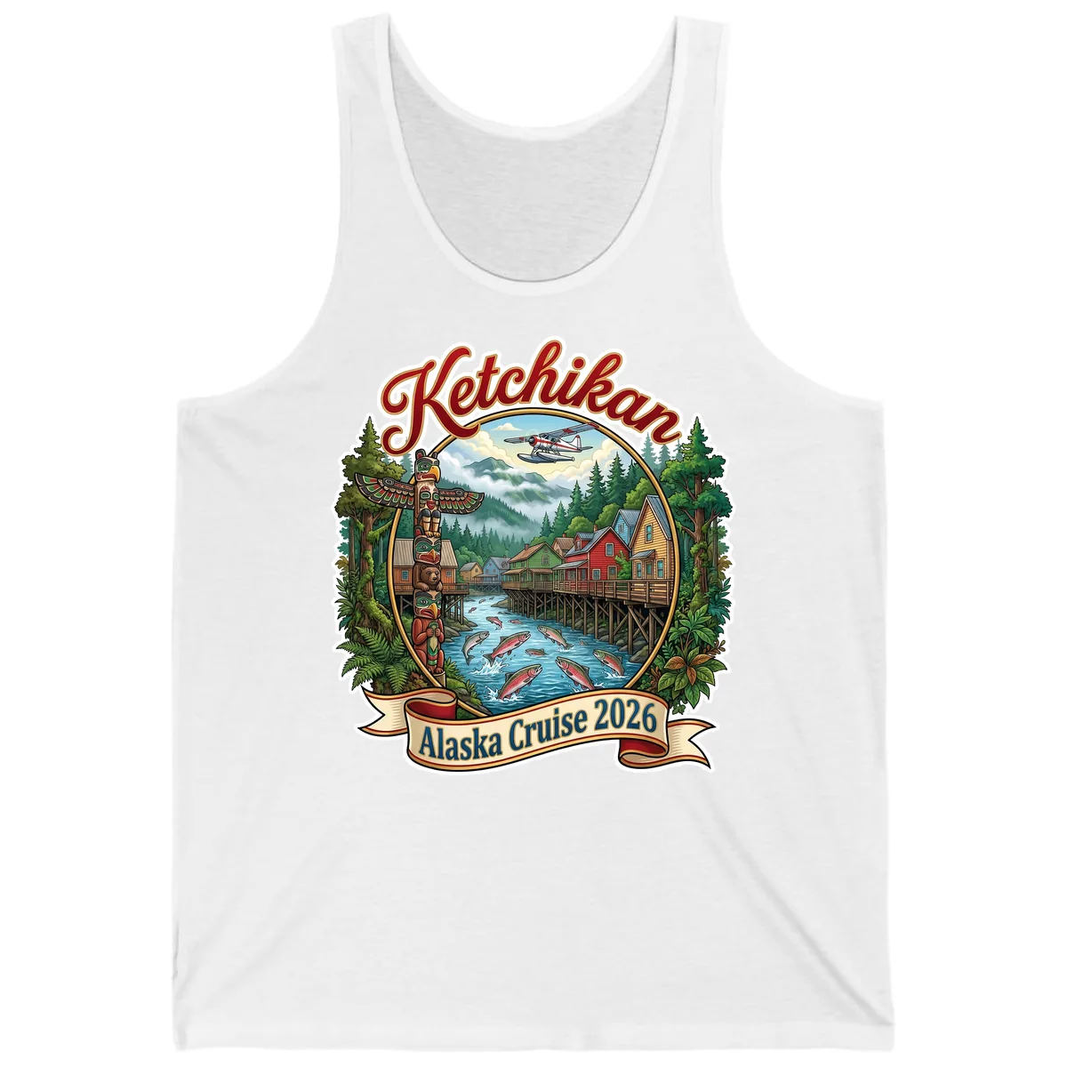 Ketchikan Alaska Cruise 2026 Scenic Illustration Tank in White