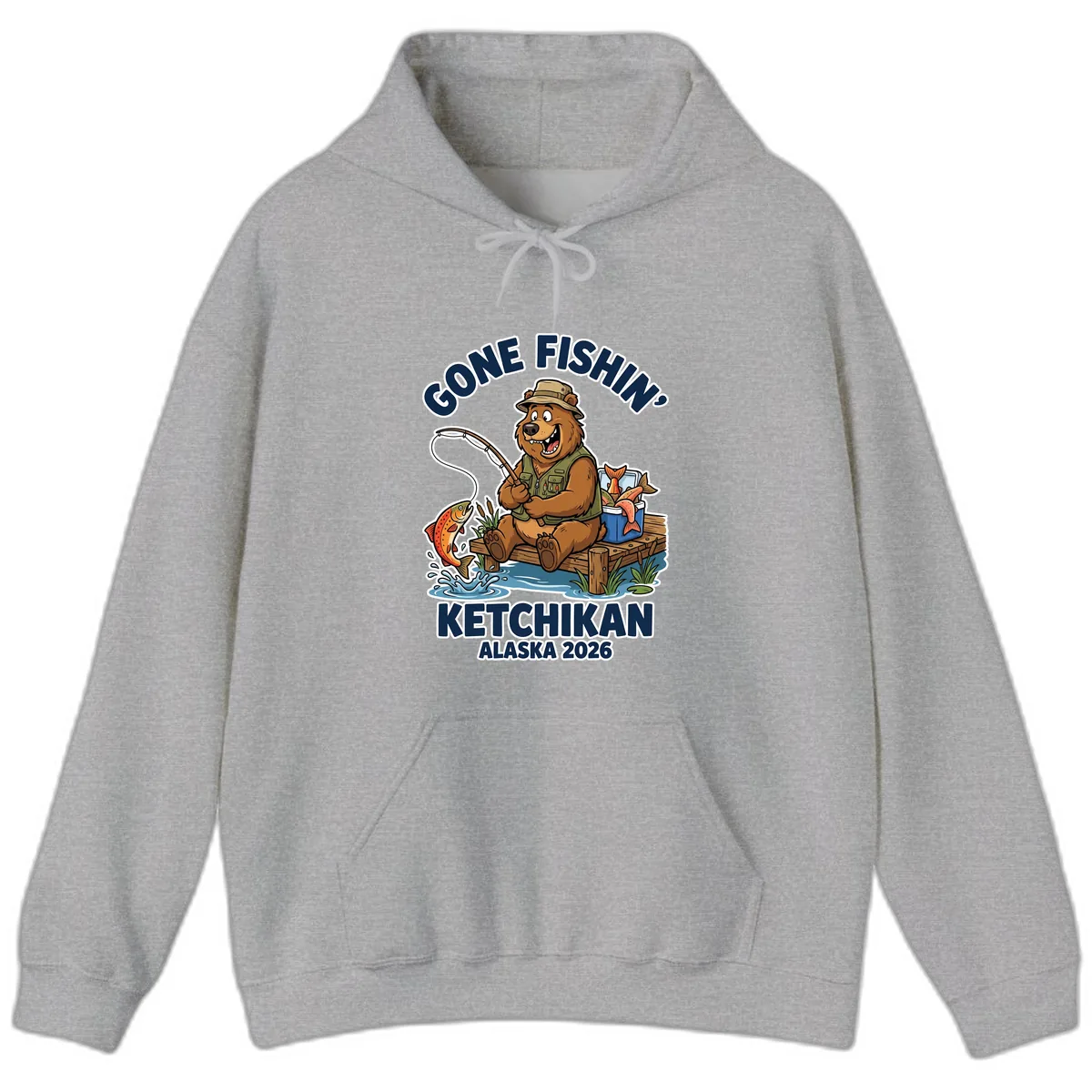 Gone Fishin' Ketchikan Alaska Bear Fishing Adventure Hoodie in Sport Grey