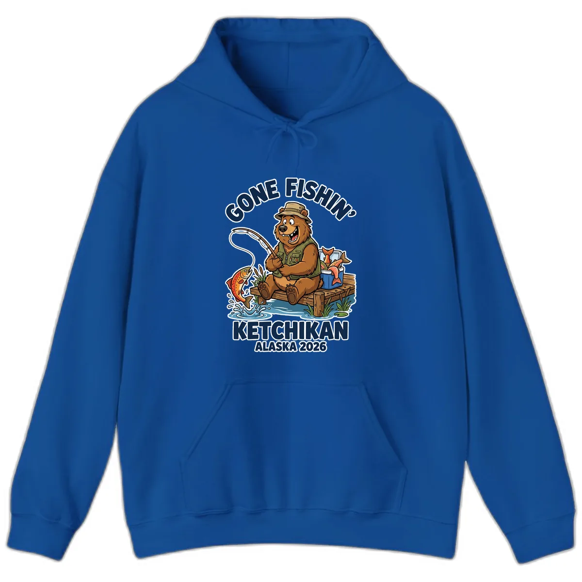 Gone Fishin' Ketchikan Alaska Bear Fishing Adventure Hoodie in Royal