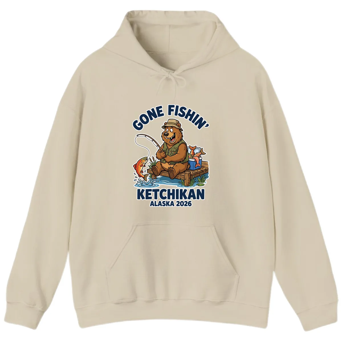 Gone Fishin' Ketchikan Alaska Bear Fishing Adventure Hoodie in Sand