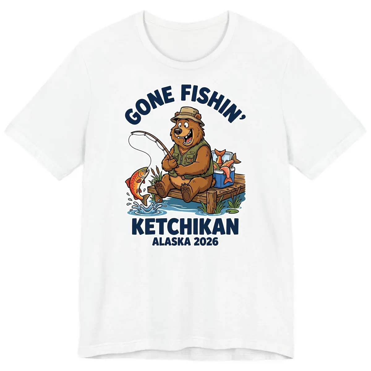 Gone Fishin' Ketchikan Alaska Bear Fishing Adventure Premium T-Shirt in White