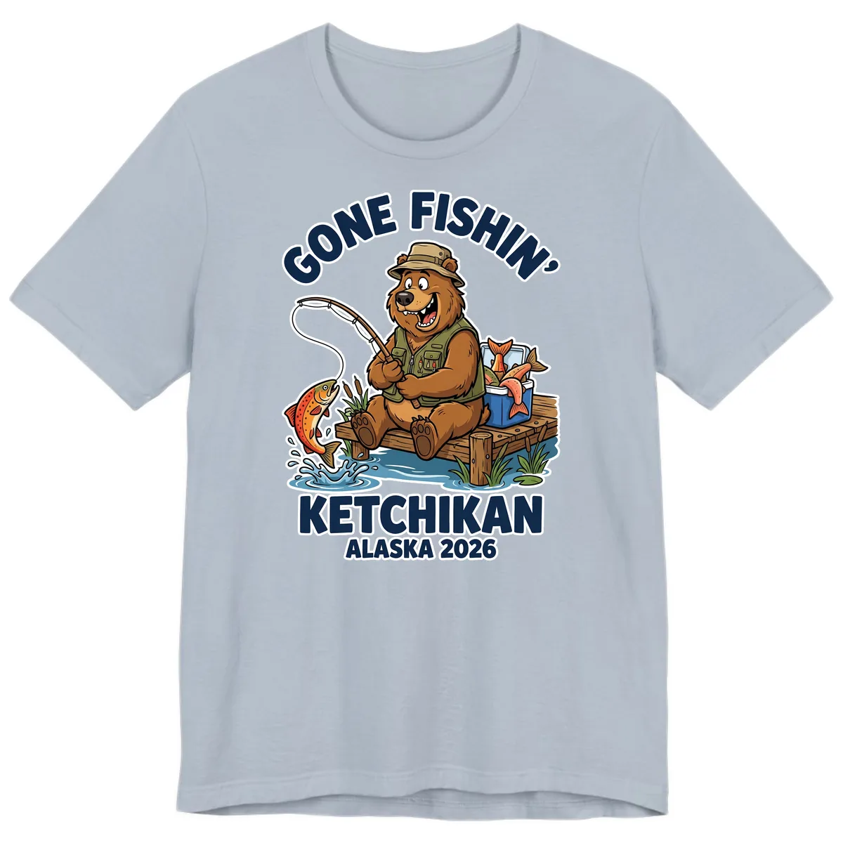Gone Fishin' Ketchikan Alaska Bear Fishing Adventure Premium T-Shirt in Light Blue