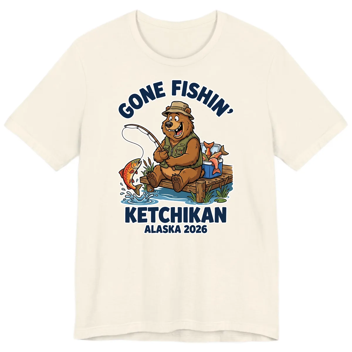 Gone Fishin' Ketchikan Alaska Bear Fishing Adventure Premium T-Shirt in Natural