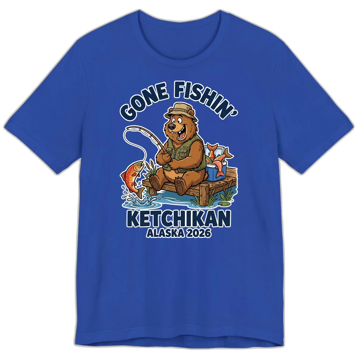 Gone Fishin' Ketchikan Alaska Bear Fishing Adventure Premium T-Shirt in True Royal