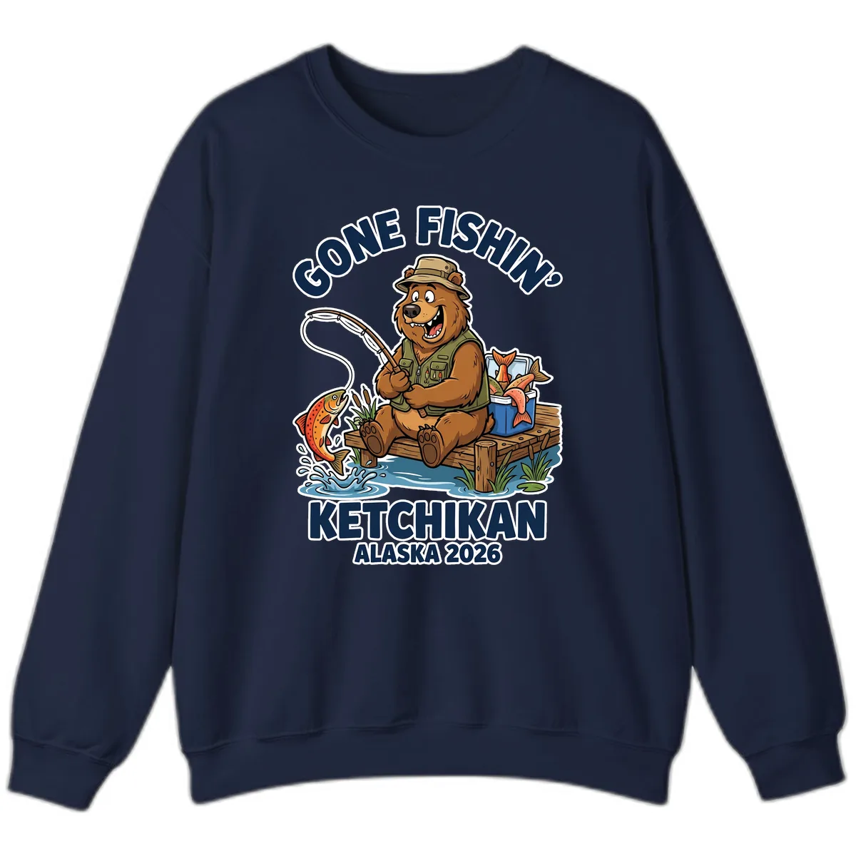 Gone Fishin' Ketchikan Alaska Bear Fishing Adventure Sweatshirt in Navy