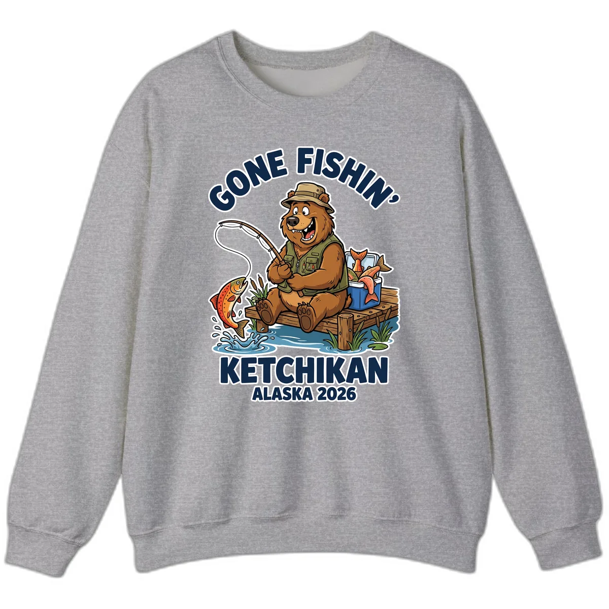 Gone Fishin' Ketchikan Alaska Bear Fishing Adventure Sweatshirt in Sport Grey