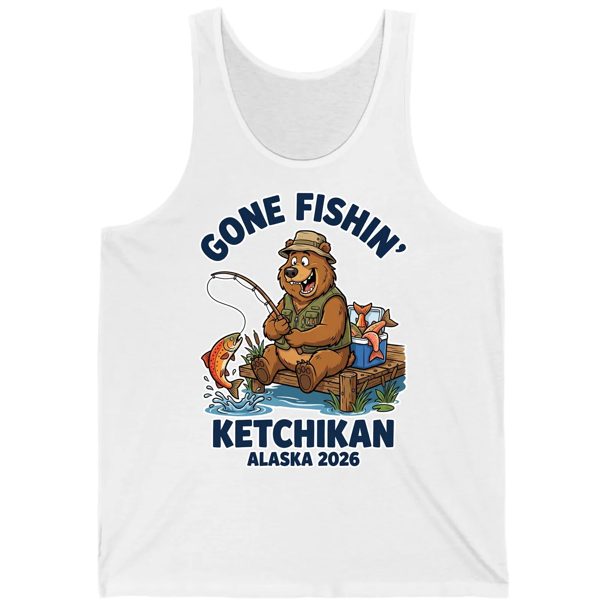 Gone Fishin' Ketchikan Alaska Bear Fishing Adventure Tank in White