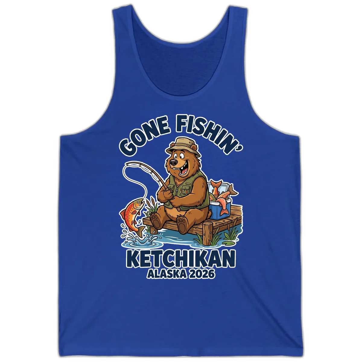 Gone Fishin' Ketchikan Alaska Bear Fishing Adventure Tank in True Royal