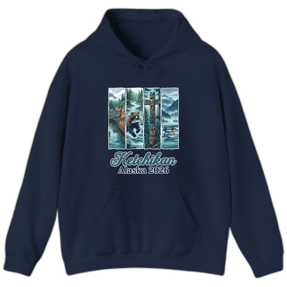 Ketchikan Alaska 2026 Scenic Panel Hoodie in Navy