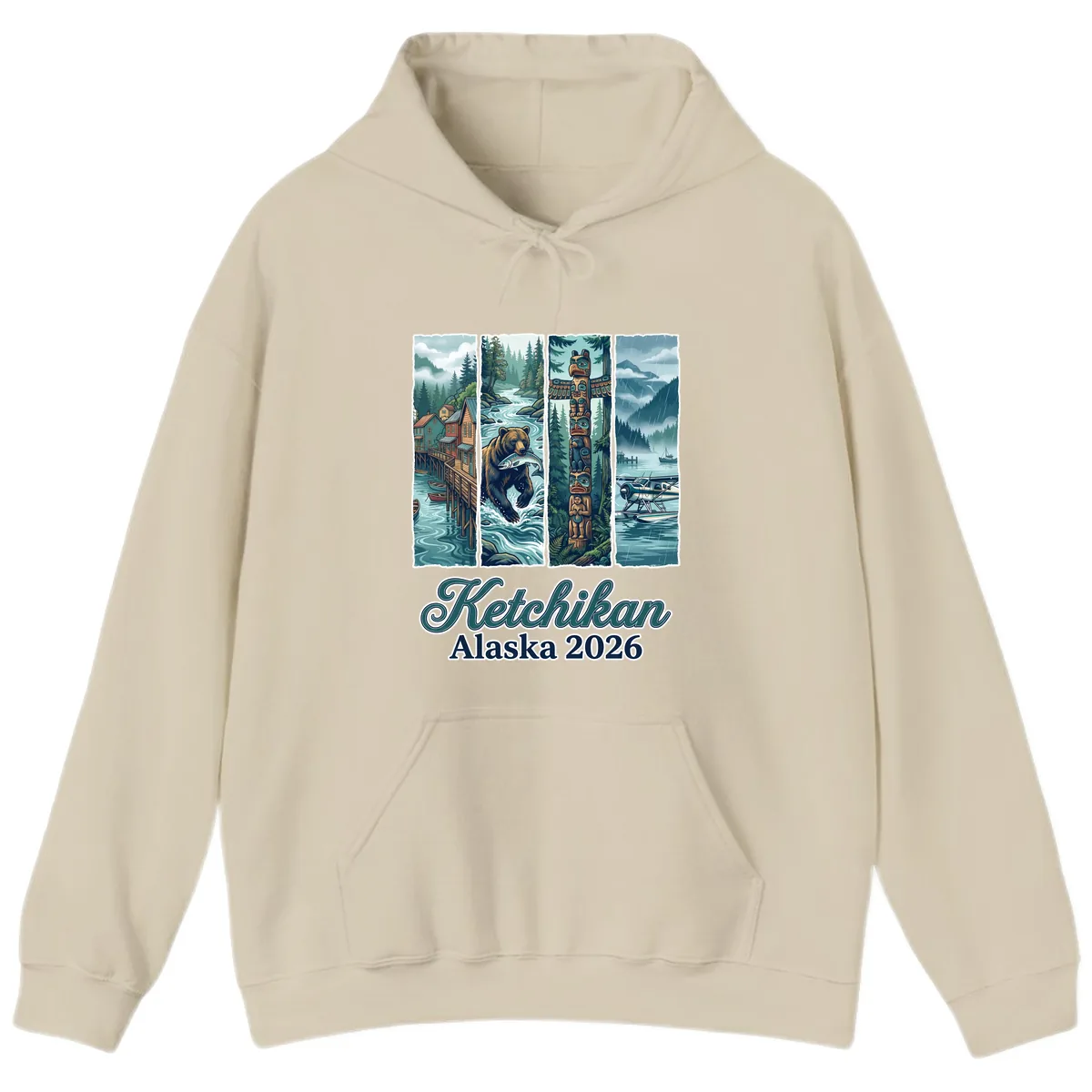 Ketchikan Alaska 2026 Scenic Panel Hoodie in Sand