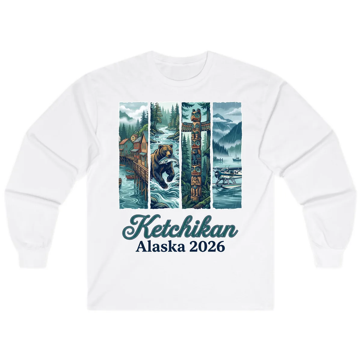 Ketchikan Alaska 2026 Scenic Panel Long Sleeve in White