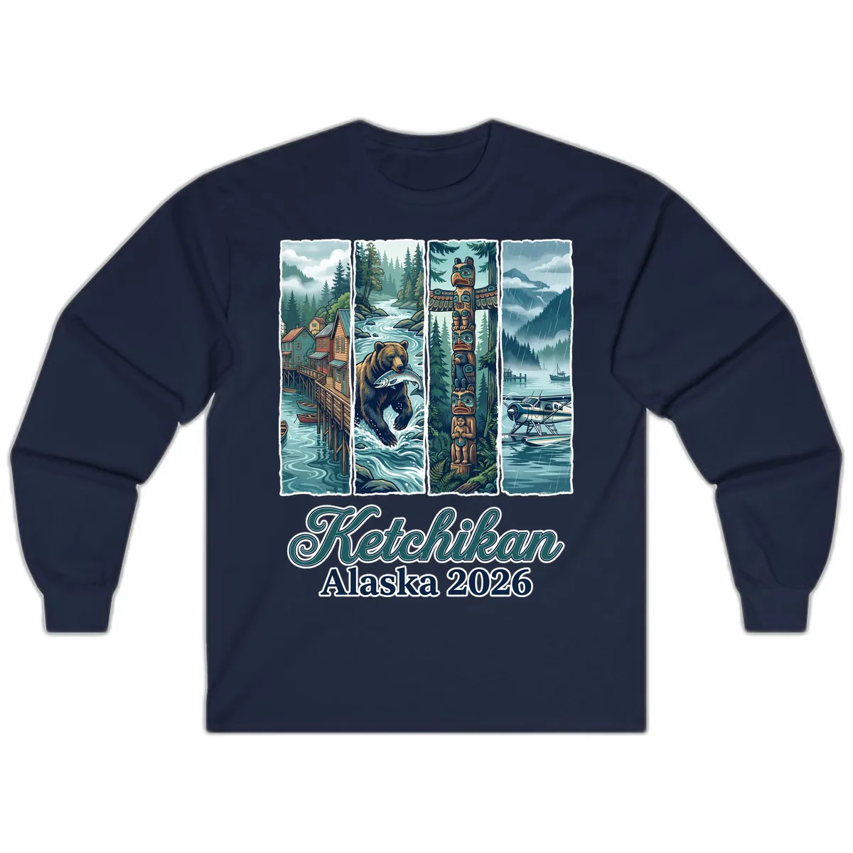 Ketchikan Alaska 2026 Scenic Panel Long Sleeve in Navy