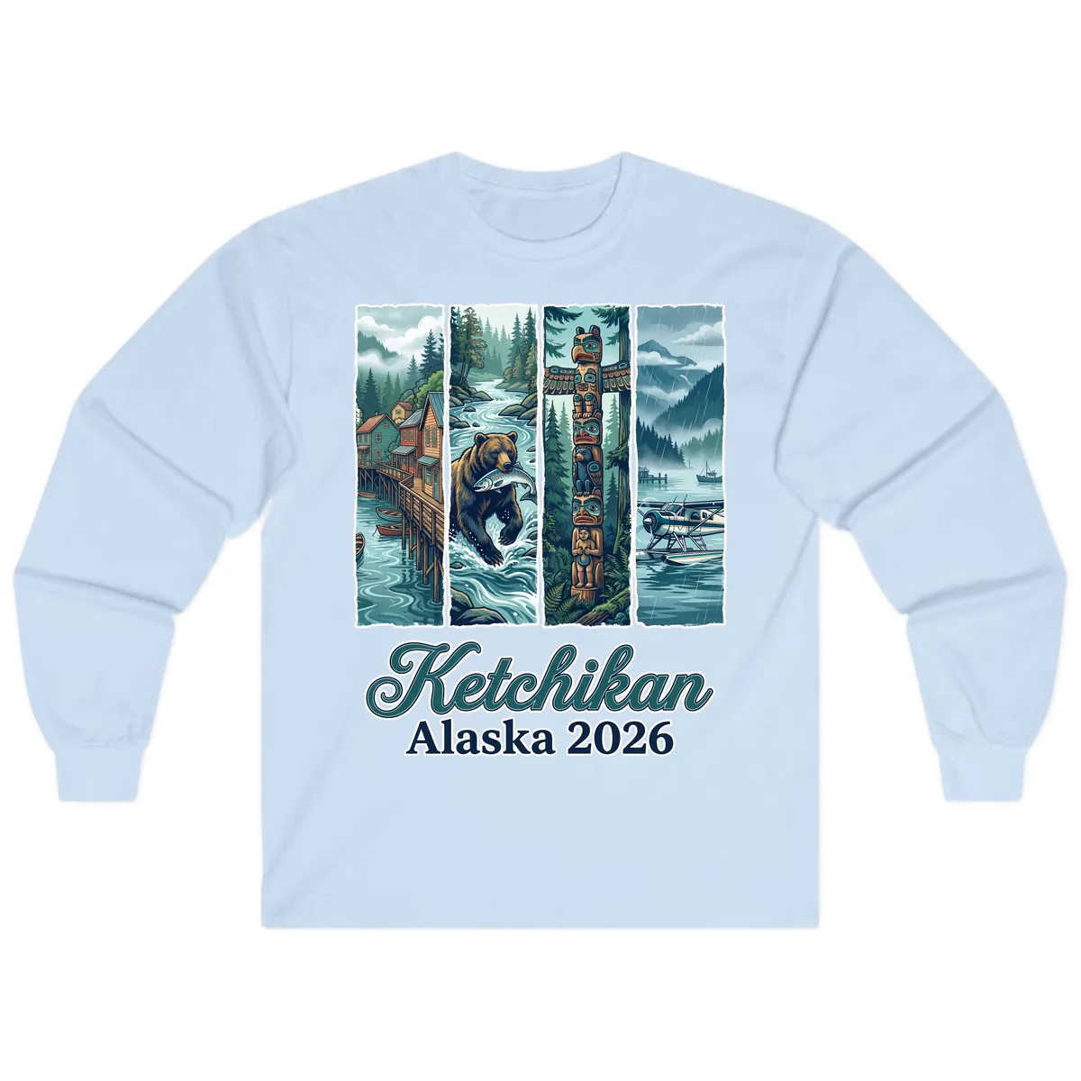 Ketchikan Alaska 2026 Scenic Panel Long Sleeve in Light Blue