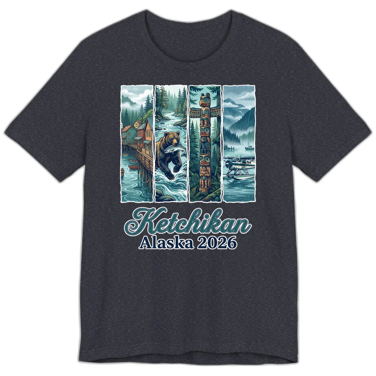 Ketchikan Alaska 2026 Scenic Panel Premium T-Shirt in Heather Navy