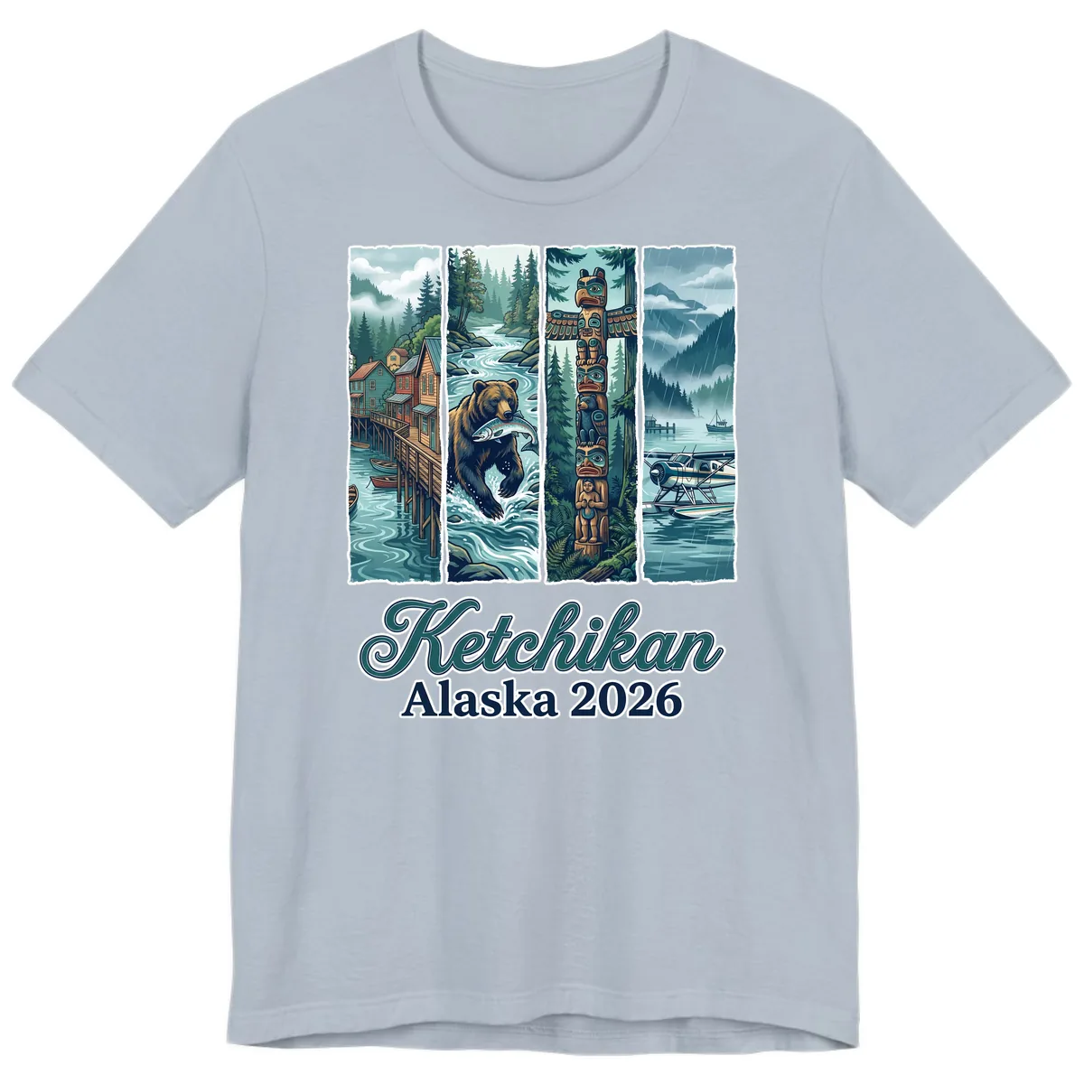 Ketchikan Alaska 2026 Scenic Panel Premium T-Shirt in Light Blue