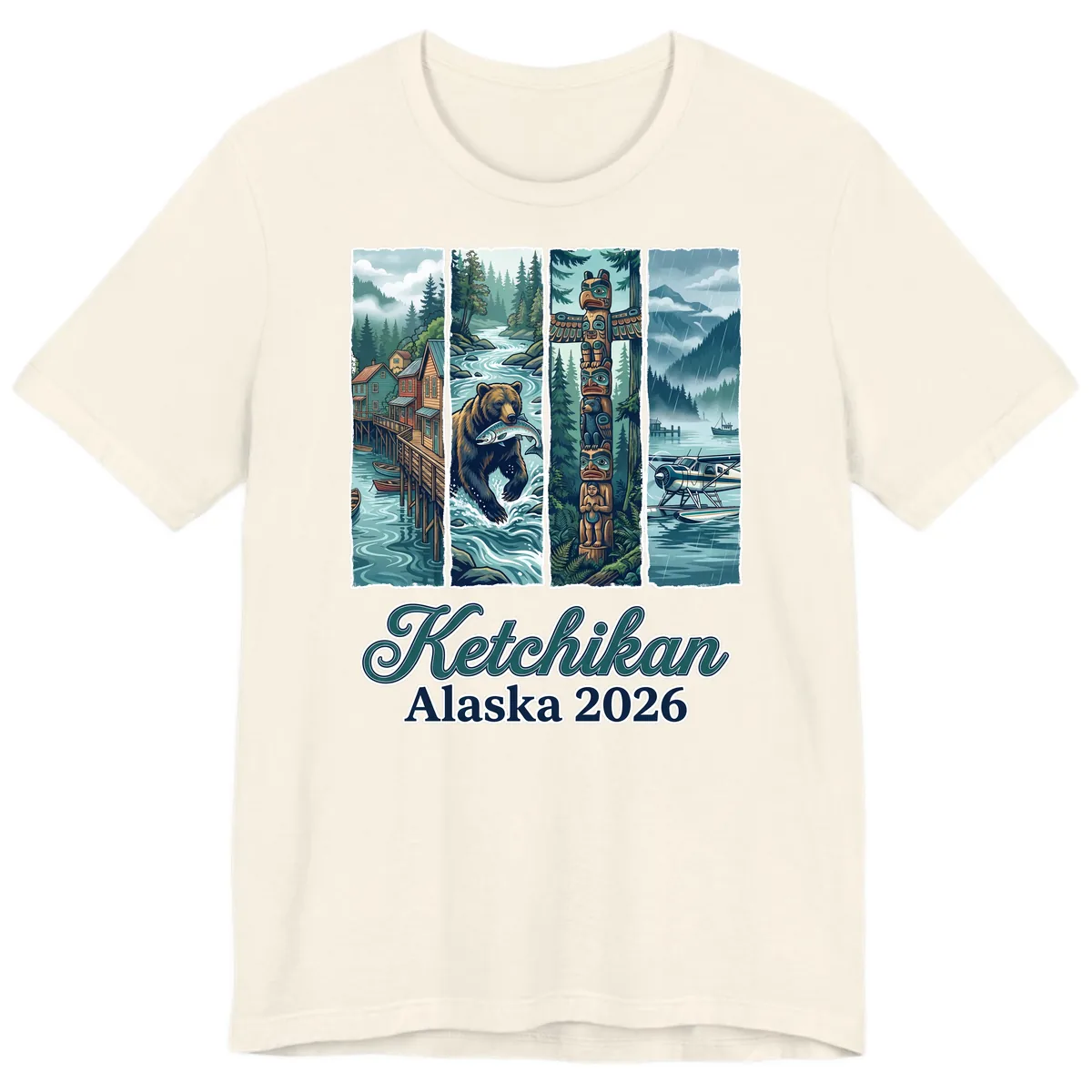 Ketchikan Alaska 2026 Scenic Panel Premium T-Shirt in Natural