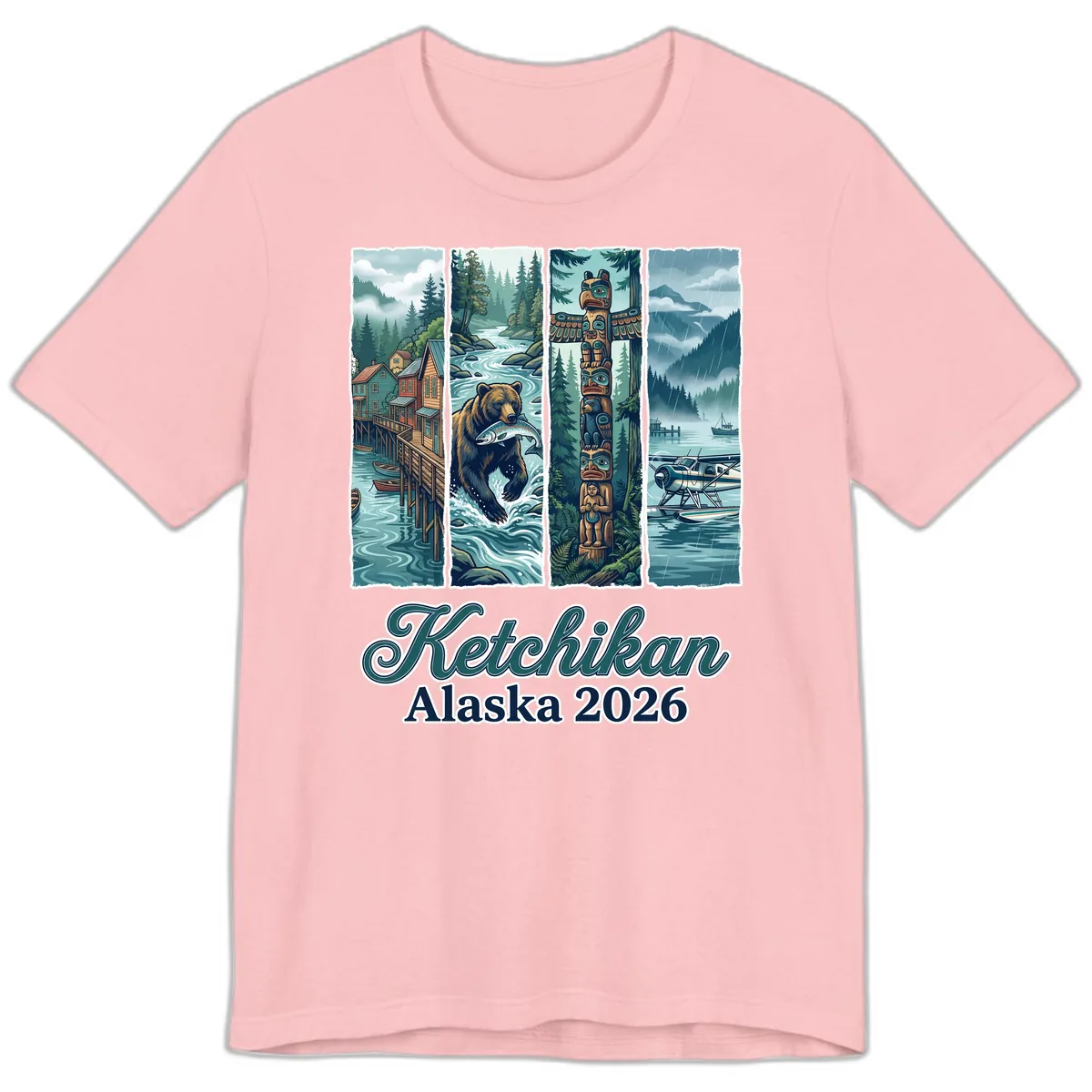 Ketchikan Alaska 2026 Scenic Panel Premium T-Shirt in Pink