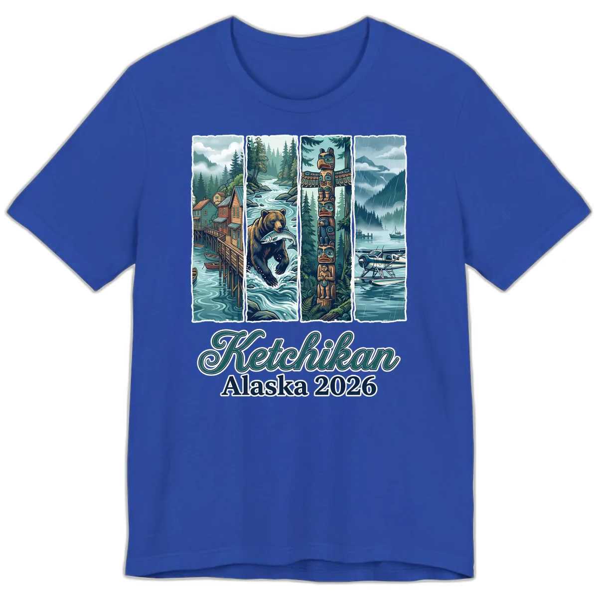 Ketchikan Alaska 2026 Scenic Panel Premium T-Shirt in True Royal