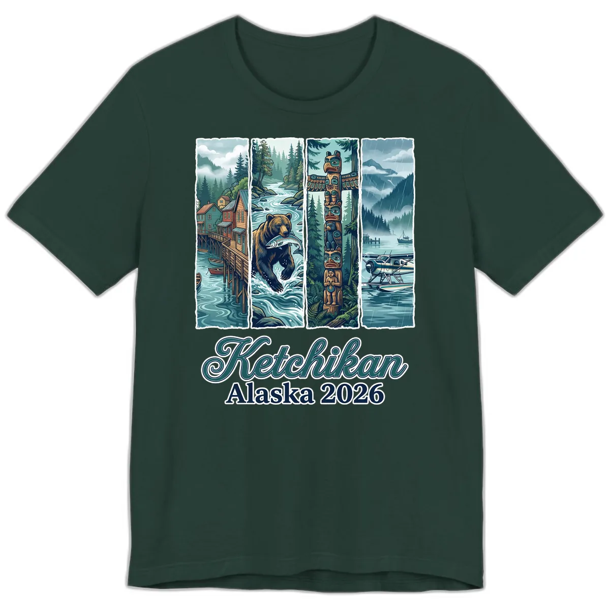 Ketchikan Alaska 2026 Scenic Panel Premium T-Shirt in Forest
