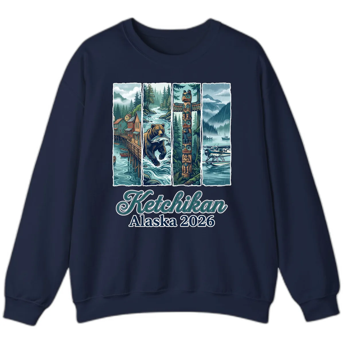 Ketchikan Alaska 2026 Scenic Panel Sweatshirt in Navy