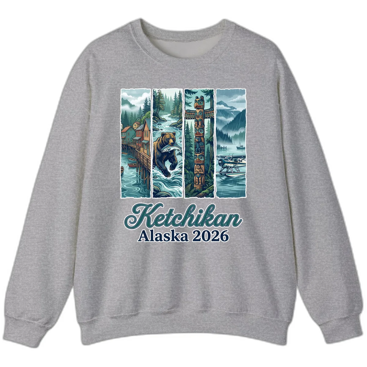 Ketchikan Alaska 2026 Scenic Panel Sweatshirt in Sport Grey