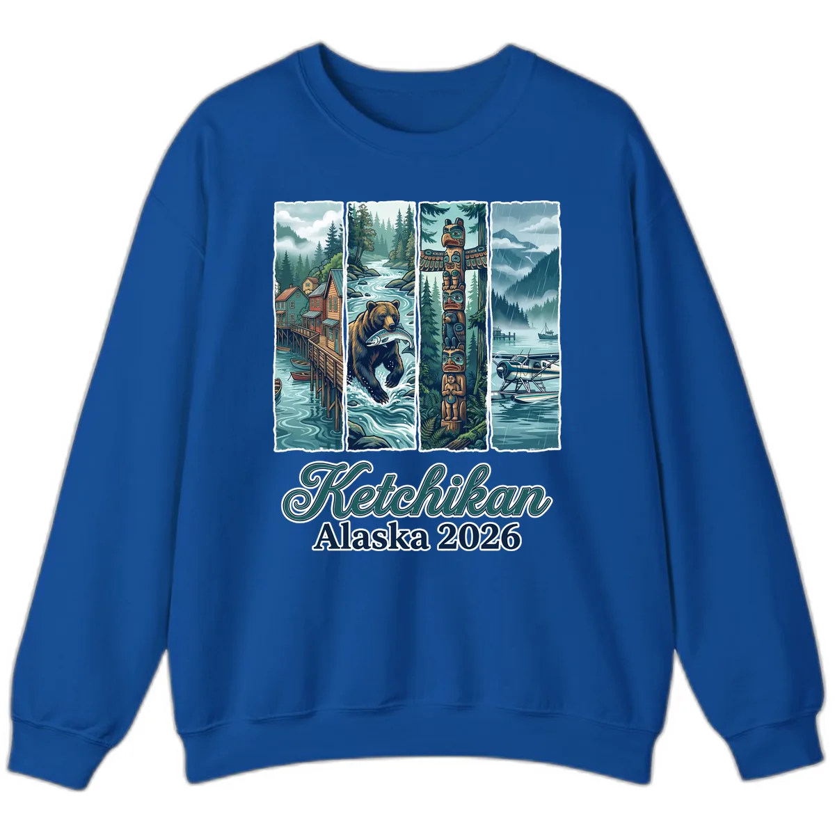 Ketchikan Alaska 2026 Scenic Panel Sweatshirt in Royal