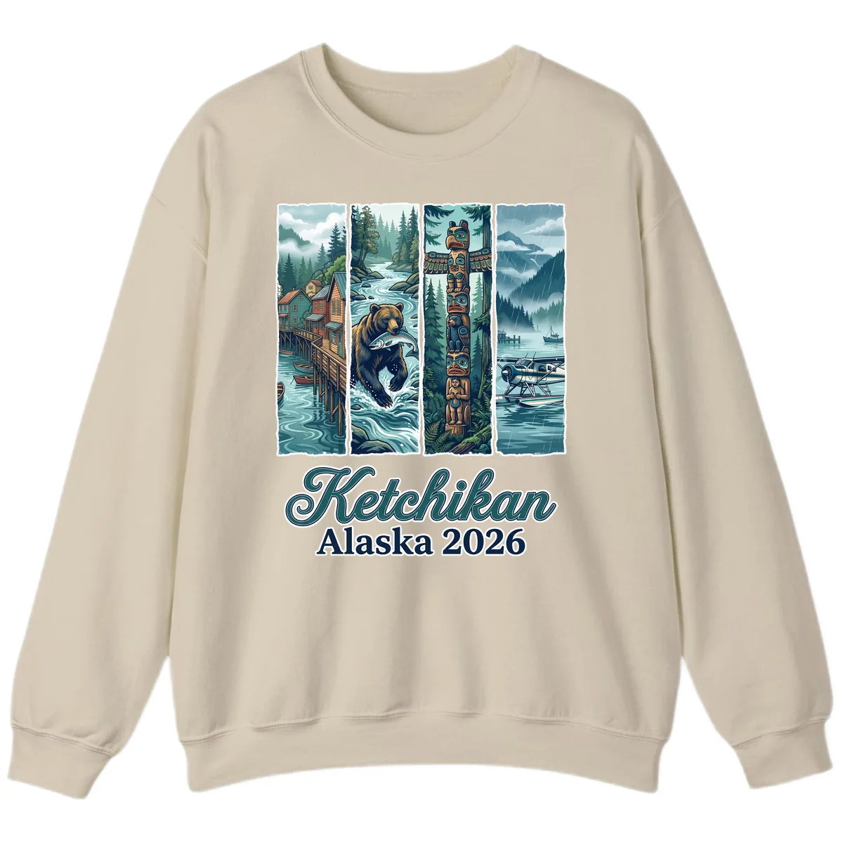 Ketchikan Alaska 2026 Scenic Panel Sweatshirt in Sand