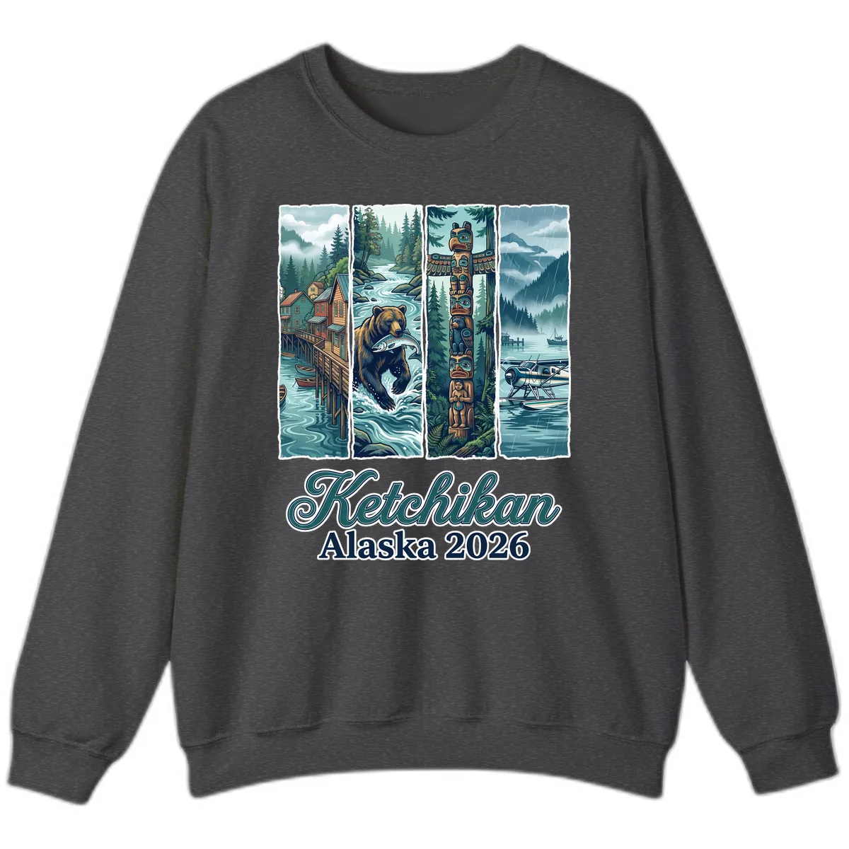 Ketchikan Alaska 2026 Scenic Panel Sweatshirt in Dark Heather